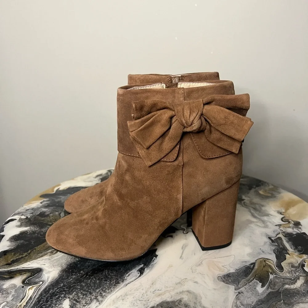 Kate Spade New York Brown Suede Ankle Booties with Bow